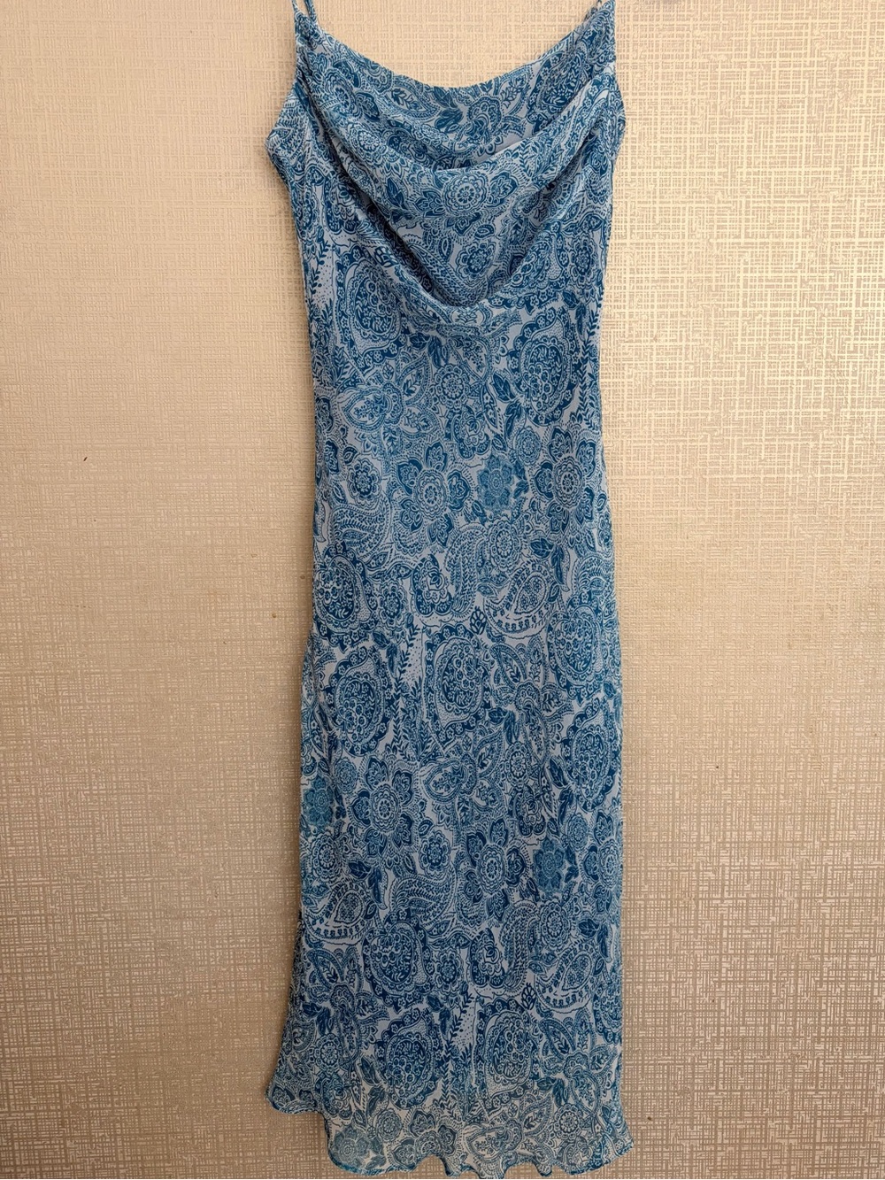 Blue Paisley Softly Draped Neckline Midi Slip Dress - Women's
